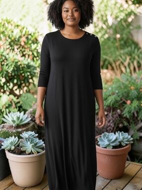 Chico's Black Maxi Dress with Shoulder Button Detail